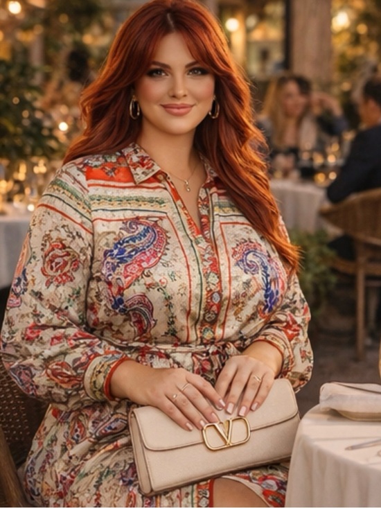 NWT Cream Paisley Print Button-Front Shirt Dress with tie belt 🌺🌹🌸  BB - Picture 3 of 9